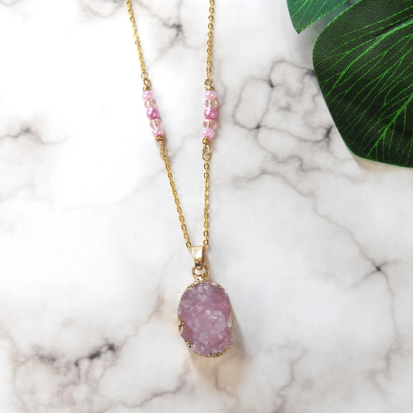 Bee Glam Jewelry - Pink Druzy Necklace